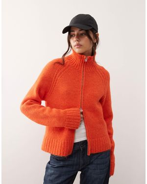 Weekday Wool Blend Hairy Knit Zip Through Cardigan - Red