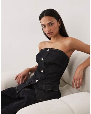 Mango Clemence 100% Cotton Button Through Bandeau Top Co-ord - Black