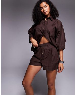 River Island Button Front Poplin Shorts Co-ord - Brown