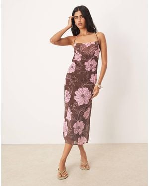 Motel Rujira Floral Cowl Front Cami Midi Dress - Pink