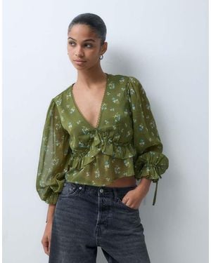 Wednesday's Girl Long Sleeve Floaty Blouse - Green
