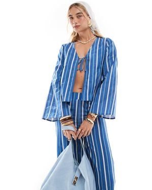 esmé studios Esmee Exclusive Tie Front Beach Top With Angel Sleeve - Blue