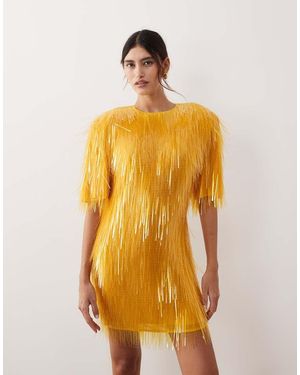 ARRANGE Shard Sequins Strong Shoulders Mini Dress - Yellow