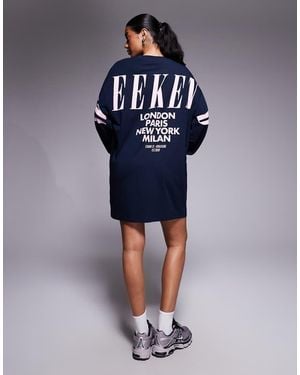 ASOS Weekend Collective Icon Oversized Long Sleeve T-shirt Dress With Stacked Back Logo - Blue