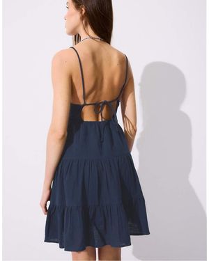 Stradivarius Short Dress With Shimmery Detail And Open Back - Blue