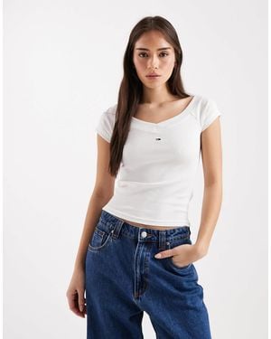 Tommy Hilfiger Rib Off Shoulder Top - White