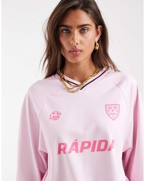ASOS Oversized V Neck Football T-Shirt With Graphic - Pink
