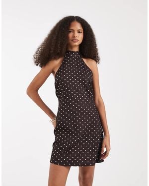 Vero Moda Halter Neck Polka Dot Mini Dress - Brown