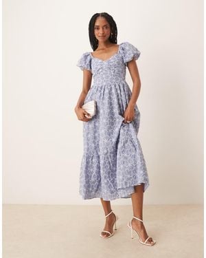 Lovedrobe Short Puff Sleeve Midi Dress - Blue
