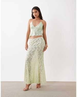 ASOS Falda Maxi De Encaje Translúcido Con Acabado Foil En-Verde - Blanco