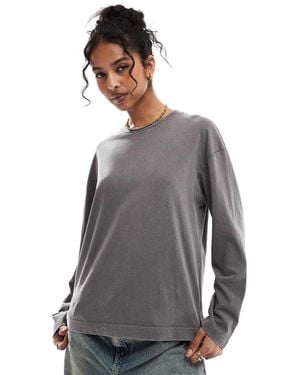 Pull&Bear T-Shirt Oversize A Maniche Lunghe Scuro Slavato - Grigio
