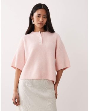 Pretty Lavish Fluffy Knit Button Detail Top - Pink