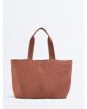 Oysho Soft Shopper Bag With Zip - Brown