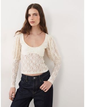Miss Selfridge Long Sleeve Top With Puff Sleeve - White