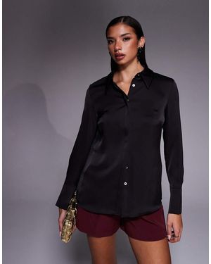 River Island Slim Fit Satin Shirt - Blue