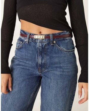 Mango Slim Belt With Gold Accent - Blue