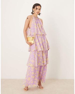 OMNES Cleo Floral Tiered Hem Midi Dress - Pink