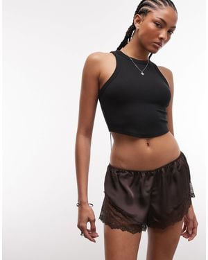Monki Satin Lace Shorts - Black