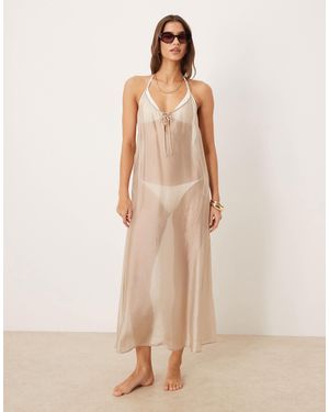 Calvin Klein – durchscheinendes midikleid - Natur