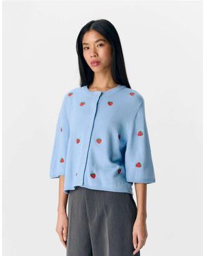 Object Cárdigan Azul De Manga Corta Con Estampado De Fresas De