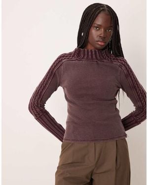 Free People Breezy High Neck Ribbed Long Sleeve Knit - Purple