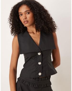 Sister Jane Open Collar Diamante Waistcoat - Black