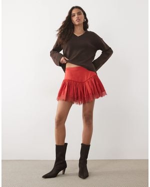 ASOS Lace Trim Detail Floaty Short - Red