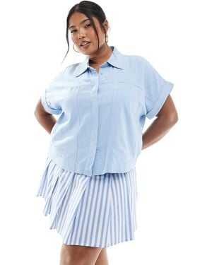 ONLY Short Sleeve Boxy Shirt - Blue