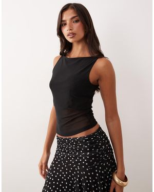 ASOS Sheer Mesh Tank Top With Asymmetric Hem - Black