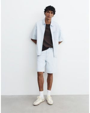 Pull&Bear – bermuda-jeansshorts mit jacquardmuster - Weiß