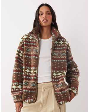 Brave Soul Fleece mit reißverschluss und schleifenprint - Braun