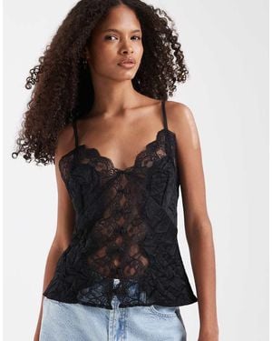 ASOS Button Front Lace And Satin Cami Top - Black