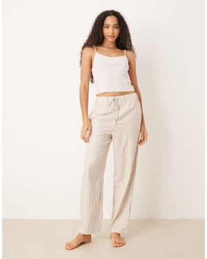 Mango Striped Flannel Pyjama Pants - Natural