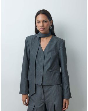 Y.A.S Blazer Co-Ord Met Afneembare Sjaal Voor De Hals - Grijs