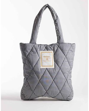Barbour Riah Quilted Logo Gingham Tote Bag - White
