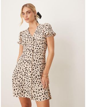 & Other Stories Mini Jurk Met Knoopsluiting En Zwarte Met Hartjesprint - Bruin