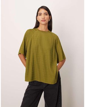ARRANGE Camiseta Verde Con Diseño Híbrido Y Mangas Raglán De Tejido Texturizado De