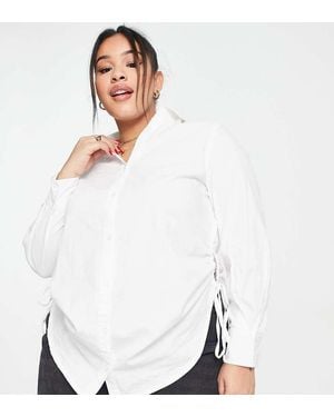 Simply Be Ruched Side Button Through Shirt - White