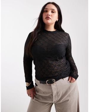 Noisy May Long Sleeve Lace Top - Black
