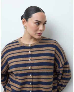 ASOS Asos Design Curve Fluffy Relaxed Crew Neck Cardigan - Blue