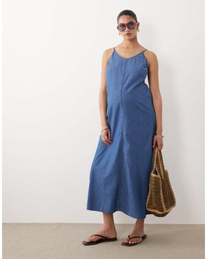 Mama.licious Mamalicious Maternity Cami Strap Chambray Denim Midi Dress - Blue