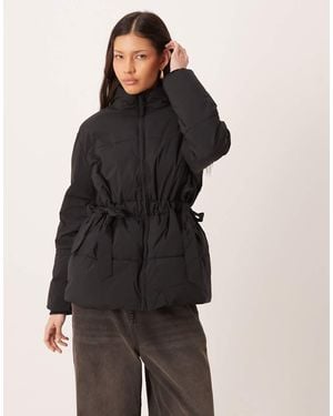 Nobody's Child Funnel Neck Tie Side Padded Coat - Black