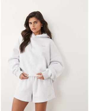 Kaiia Sudadera Extragrande Con Capucha Y Herraje Del Logo Plateado De Tejido Rico En Algodón (Parte De Un Conjunto) - Blanco