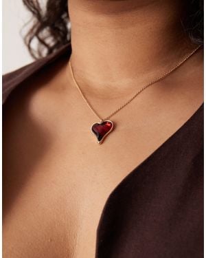 ASOS Asos Design Curve Necklace With Heart Pendant - Brown