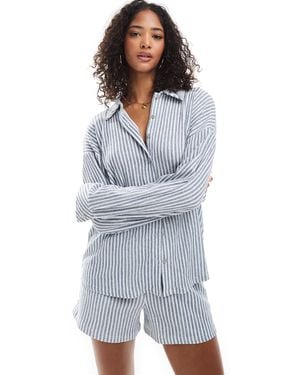ONLY Textured Oversized Shirt Co-ord - Blue