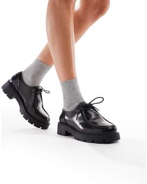 SEQWL Zapatos Negros Con Suela Gruesa Y Cordones Alfa De