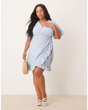 Vila Curve Jersey Broderie Wrap Mini Dress - Blue
