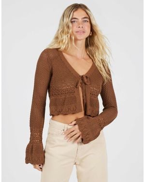 Brave Soul Cardigan mit v-ausschnitt, bindefront und ausgestellten ärmeln - Natur