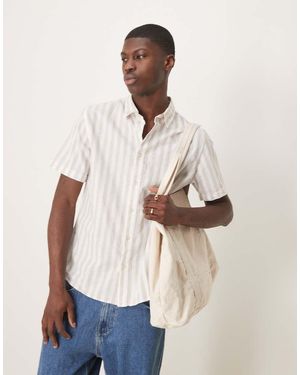 SELECTED Linen Blend Short Sleeve Shirt - Natural