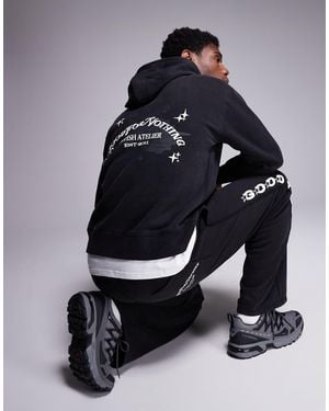 Good For Nothing Space Dye Hoodie With Sleeve And Back Print - Blue